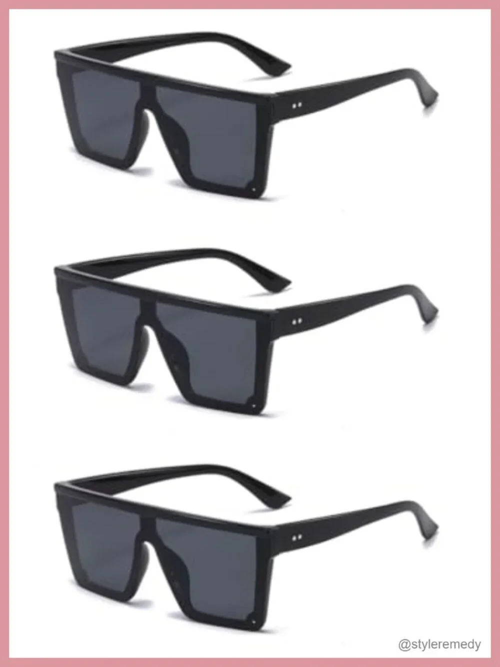 Oversized Square Flat Top Sunglasses for Women Men Plastic Frame 3 Pack